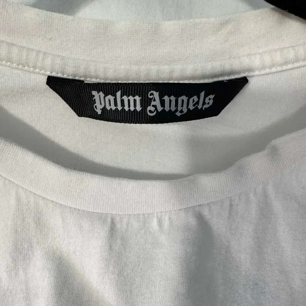 Palm Angels Pink Heart Palm Beach Logo Sprayed Tee White Graphic T Shirt Small